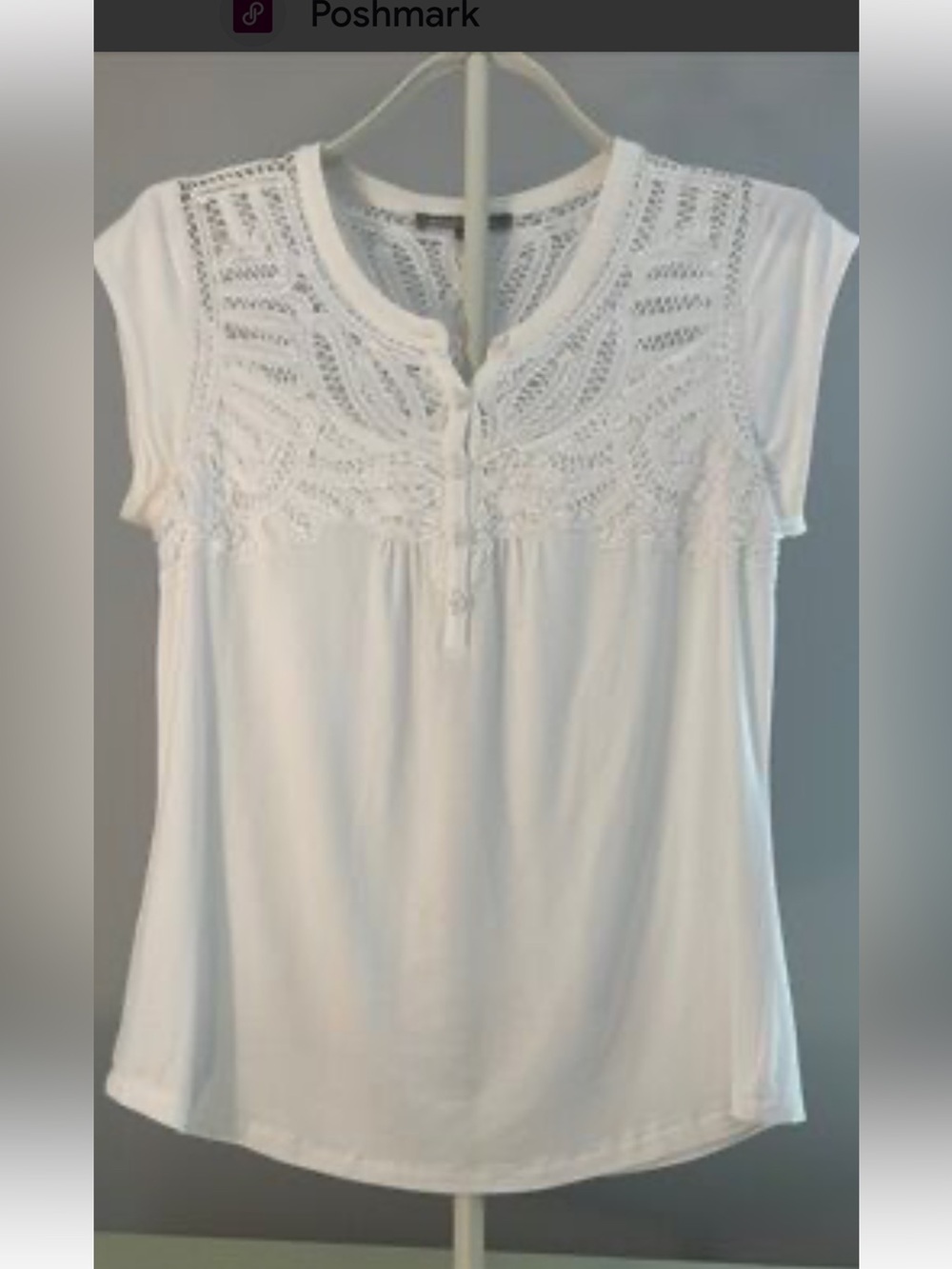 Anthropologie Daniel Rainn size ps Women's White Crochet Yoke Short Sleeve Top
